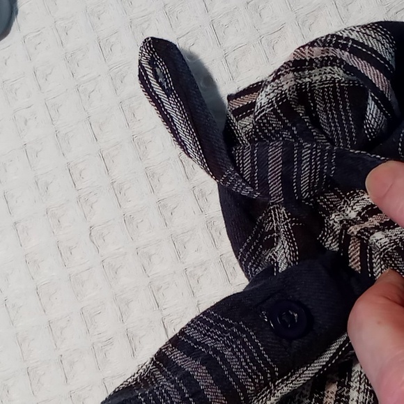 Anthropologie En Crème Fringed Open Cardigan Long Roll Tab Sleeve Med Navy/Cream - Picture 10 of 11